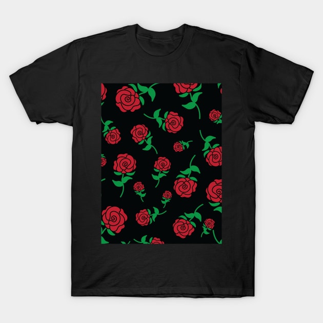 Red Rose Hand Drawn Roses Pattern T-Shirt by Rosemarie Guieb Designs